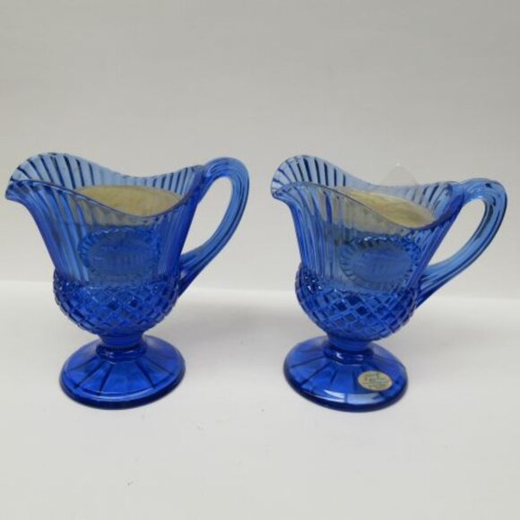 2 - Fostoria Cobalt Blue AVON WHITE HOUSE 5 1/2 In Footed Creamers Candle Holder - Picture 1 of 5